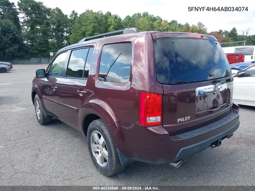 2010 Honda Pilot Ex-L VIN: 5FNYF4H64AB034074 Lot: 40230846