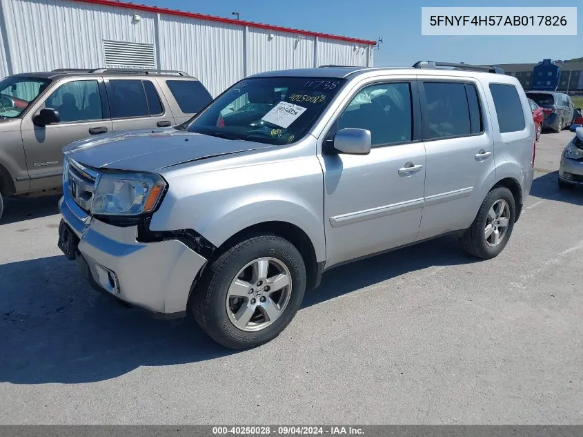 2010 Honda Pilot Ex-L VIN: 5FNYF4H57AB017826 Lot: 40250028