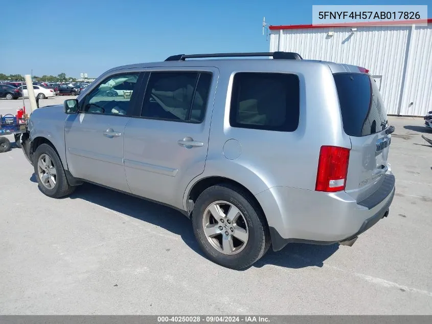 2010 Honda Pilot Ex-L VIN: 5FNYF4H57AB017826 Lot: 40250028