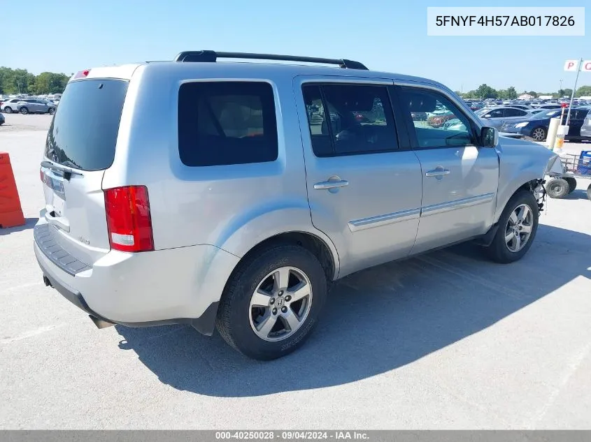 2010 Honda Pilot Ex-L VIN: 5FNYF4H57AB017826 Lot: 40250028