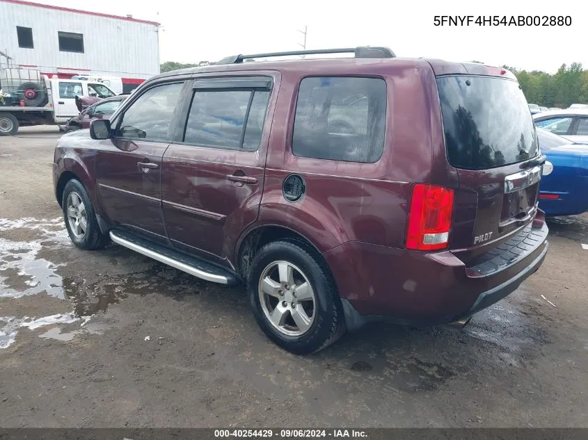 2010 Honda Pilot Ex-L VIN: 5FNYF4H54AB002880 Lot: 40254429