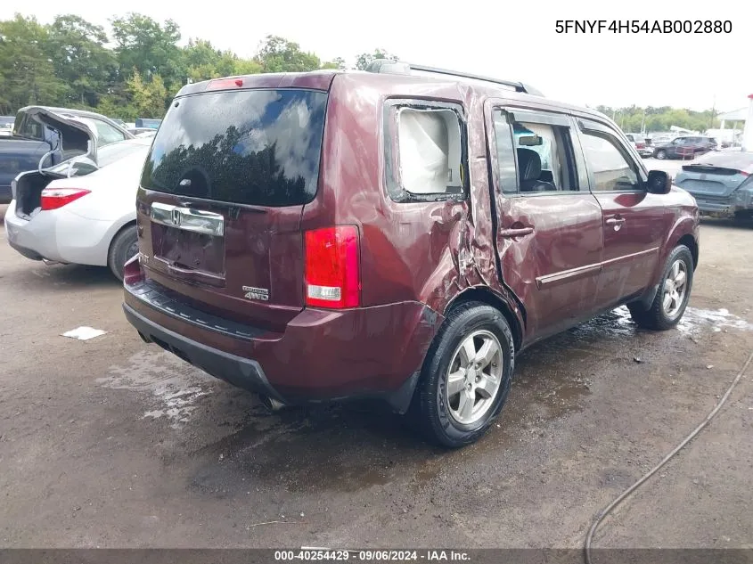 2010 Honda Pilot Ex-L VIN: 5FNYF4H54AB002880 Lot: 40254429