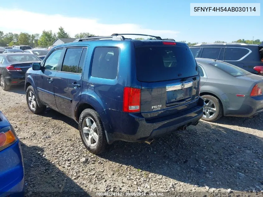 2010 Honda Pilot Ex-L VIN: 5FNYF4H54AB030114 Lot: 40274162