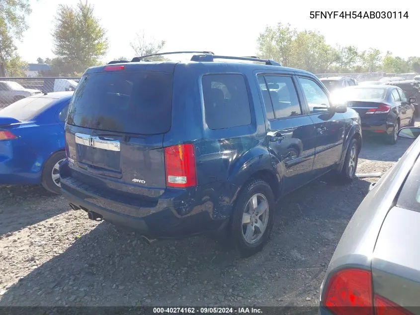 2010 Honda Pilot Ex-L VIN: 5FNYF4H54AB030114 Lot: 40274162