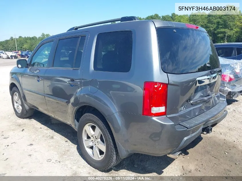 2010 Honda Pilot Ex VIN: 5FNYF3H46AB003174 Lot: 40275226