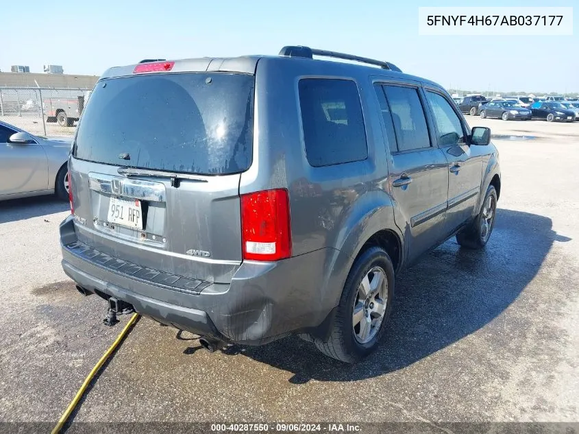 2010 Honda Pilot Ex-L VIN: 5FNYF4H67AB037177 Lot: 40287550