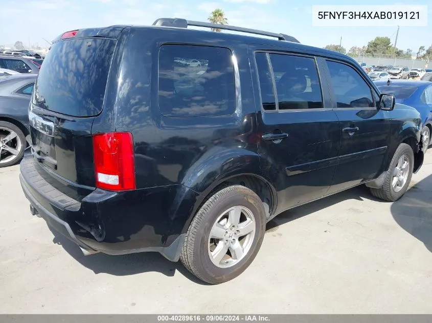 2010 Honda Pilot Ex VIN: 5FNYF3H4XAB019121 Lot: 40289616