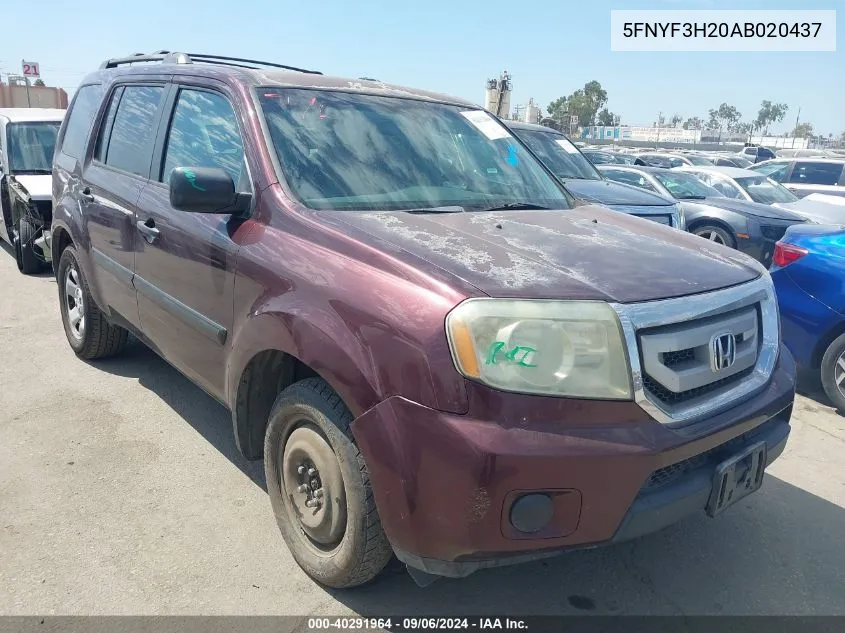 2010 Honda Pilot Lx VIN: 5FNYF3H20AB020437 Lot: 40291964