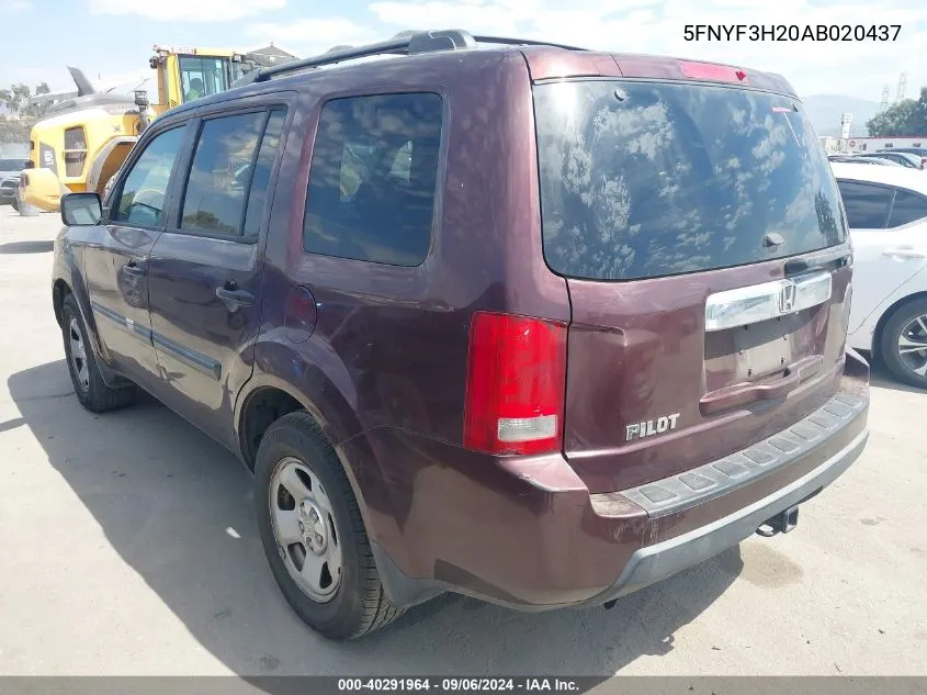 5FNYF3H20AB020437 2010 Honda Pilot Lx