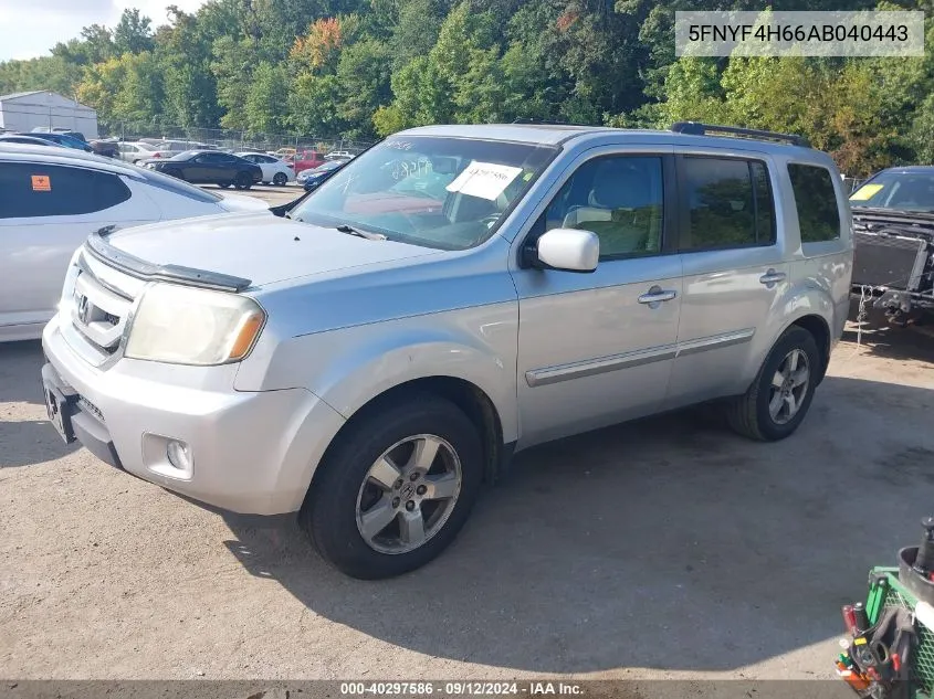 2010 Honda Pilot Exl VIN: 5FNYF4H66AB040443 Lot: 40297586