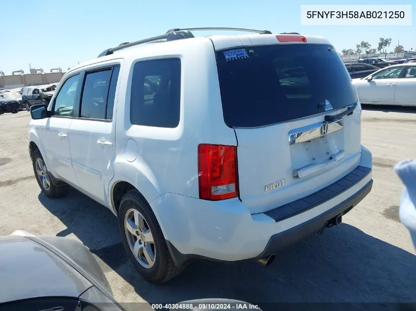 2010 Honda Pilot Exl VIN: 5FNYF3H58AB021250 Lot: 40304888