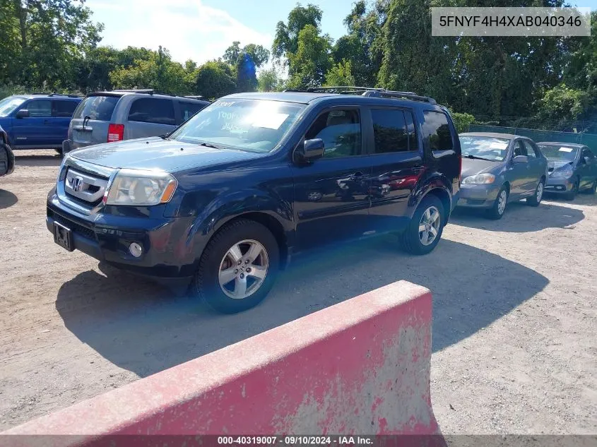 2010 Honda Pilot Ex VIN: 5FNYF4H4XAB040346 Lot: 40319007