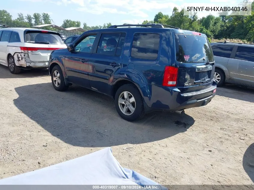 2010 Honda Pilot Ex VIN: 5FNYF4H4XAB040346 Lot: 40319007