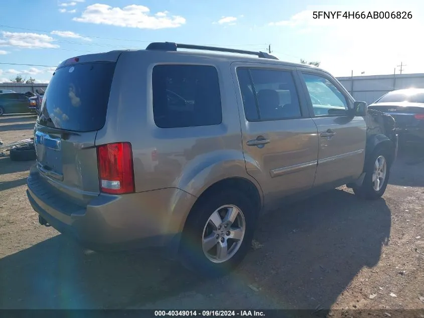 2010 Honda Pilot Ex-L VIN: 5FNYF4H66AB006826 Lot: 40349014