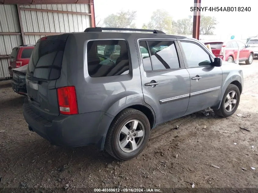 2010 Honda Pilot Ex-L VIN: 5FNYF4H54AB018240 Lot: 40359612