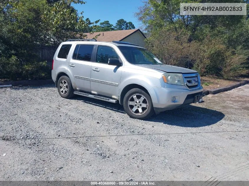 2010 Honda Pilot Touring VIN: 5FNYF4H92AB002833 Lot: 40368860