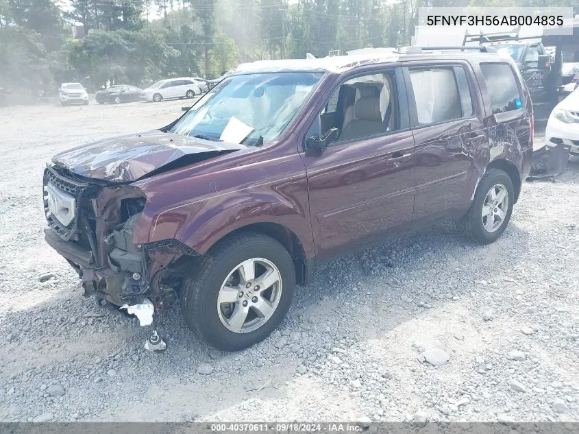 2010 Honda Pilot Ex-L VIN: 5FNYF3H56AB004835 Lot: 40370611