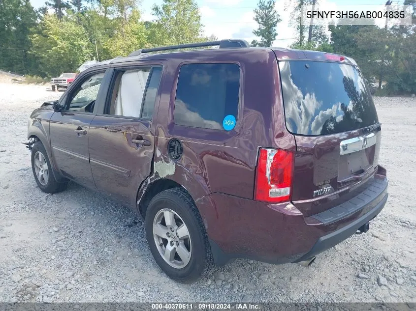 2010 Honda Pilot Ex-L VIN: 5FNYF3H56AB004835 Lot: 40370611