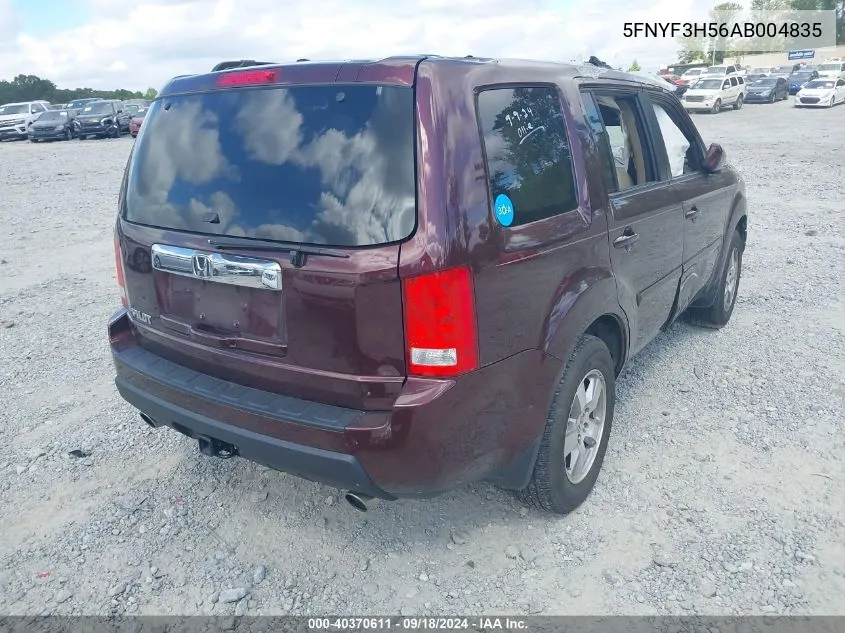 2010 Honda Pilot Ex-L VIN: 5FNYF3H56AB004835 Lot: 40370611