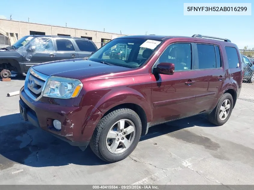 2010 Honda Pilot Ex-L VIN: 5FNYF3H52AB016299 Lot: 40415584