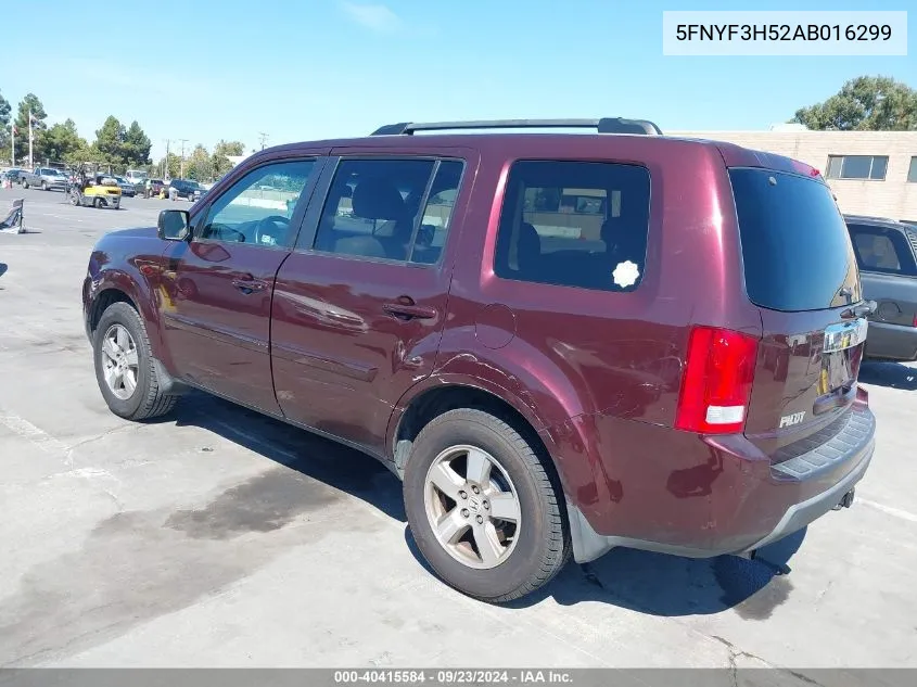 2010 Honda Pilot Ex-L VIN: 5FNYF3H52AB016299 Lot: 40415584