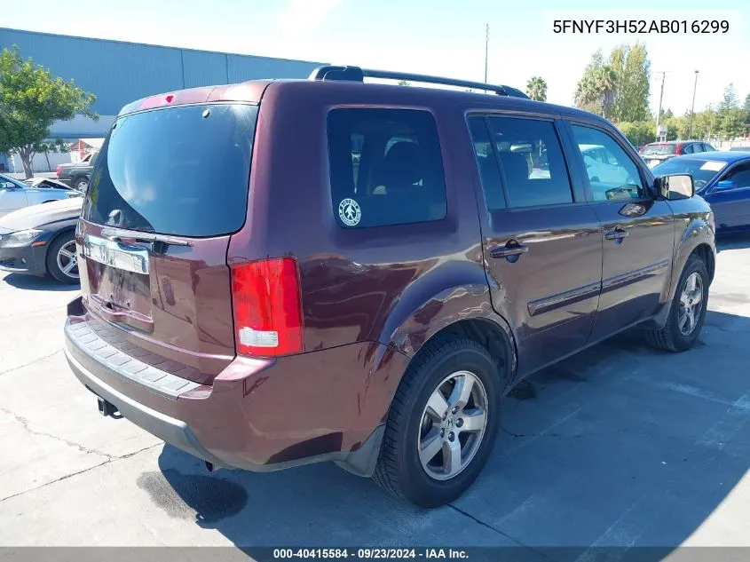 2010 Honda Pilot Ex-L VIN: 5FNYF3H52AB016299 Lot: 40415584