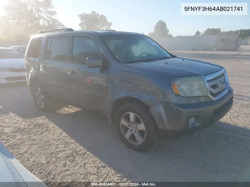 2010 Honda Pilot Ex-L VIN: 5FNYF3H64AB021741 Lot: 40424401