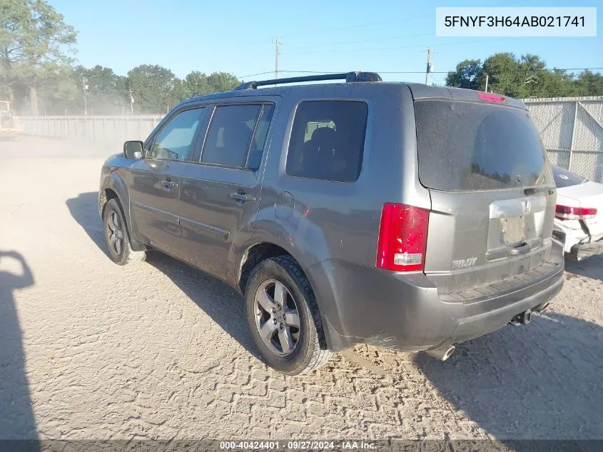 2010 Honda Pilot Ex-L VIN: 5FNYF3H64AB021741 Lot: 40424401