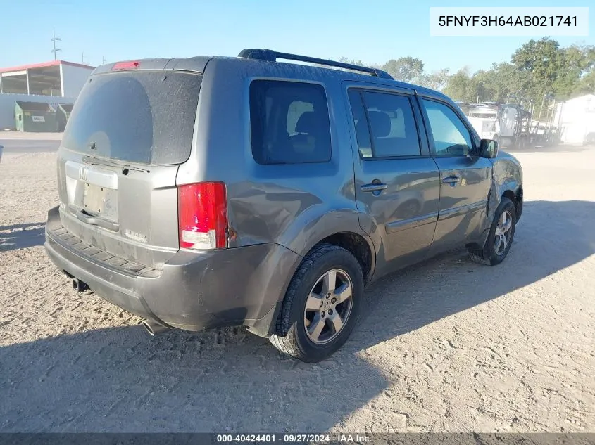 2010 Honda Pilot Ex-L VIN: 5FNYF3H64AB021741 Lot: 40424401