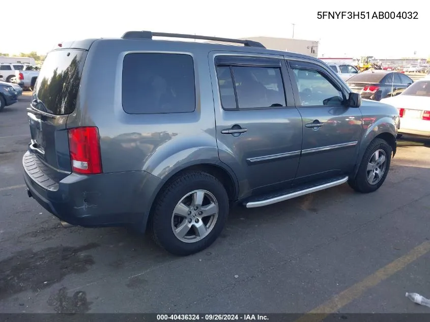 2010 Honda Pilot Exl VIN: 5FNYF3H51AB004032 Lot: 40436324