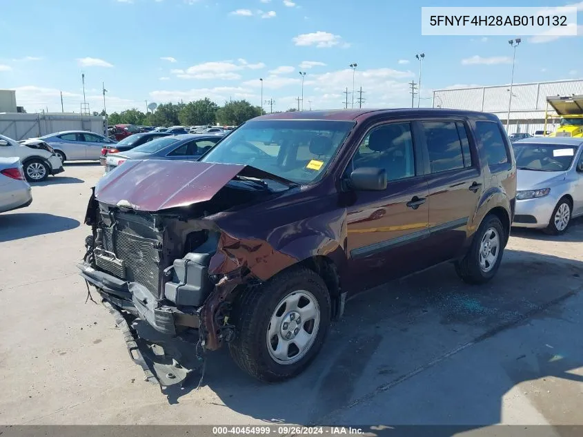 2010 Honda Pilot Lx VIN: 5FNYF4H28AB010132 Lot: 40454999