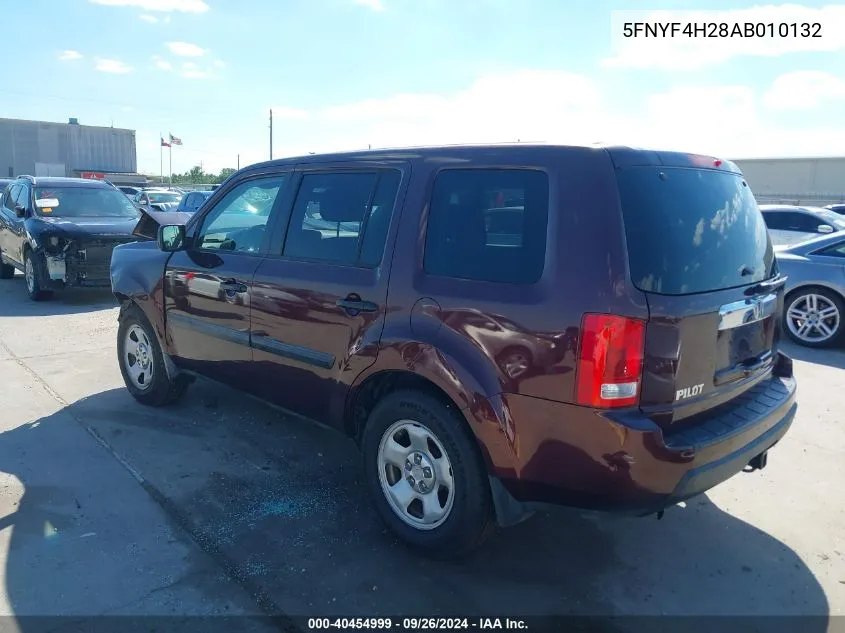 2010 Honda Pilot Lx VIN: 5FNYF4H28AB010132 Lot: 40454999