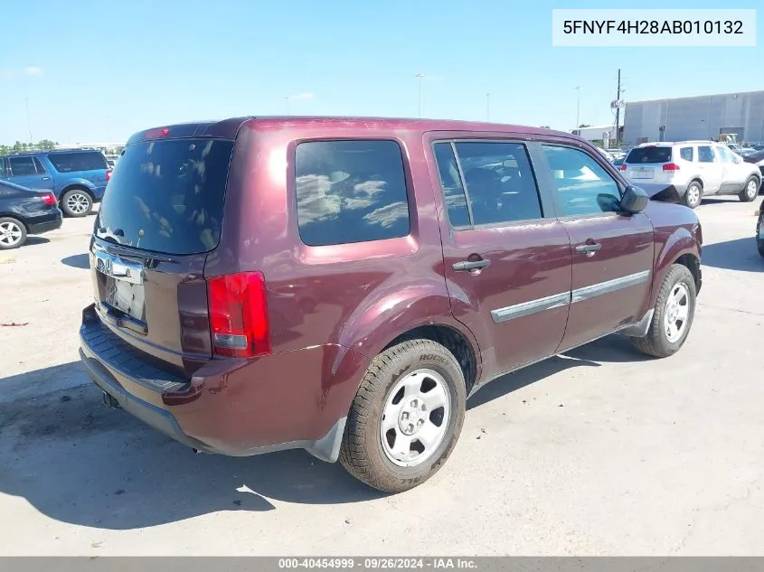 2010 Honda Pilot Lx VIN: 5FNYF4H28AB010132 Lot: 40454999