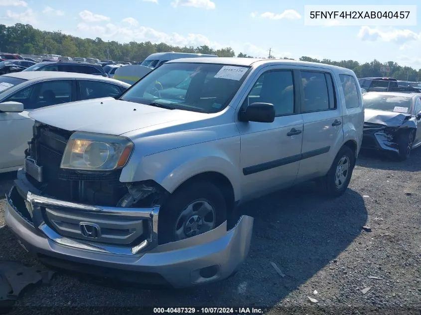 5FNYF4H2XAB040457 2010 Honda Pilot Lx