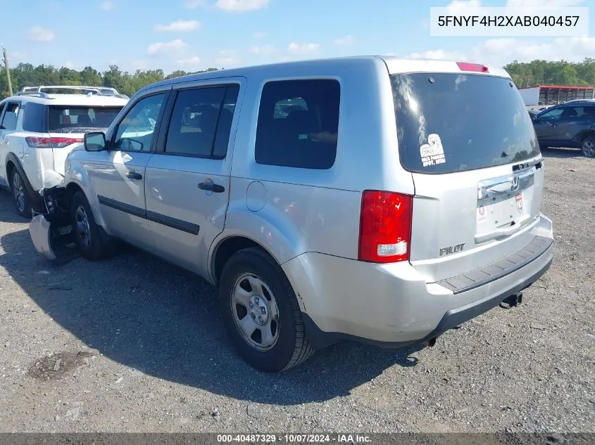 2010 Honda Pilot Lx VIN: 5FNYF4H2XAB040457 Lot: 40487329