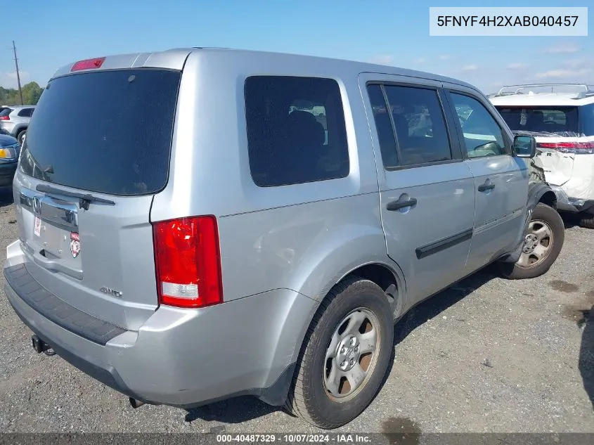 5FNYF4H2XAB040457 2010 Honda Pilot Lx