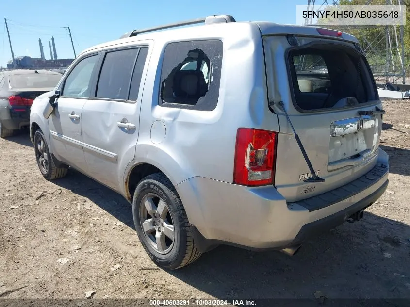 2010 Honda Pilot Ex-L VIN: 5FNYF4H50AB035648 Lot: 40503291