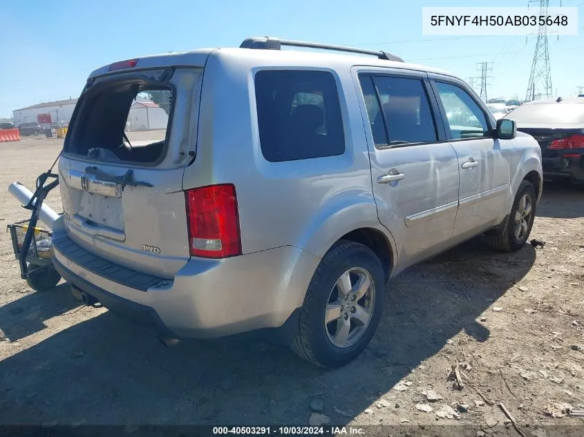 2010 Honda Pilot Ex-L VIN: 5FNYF4H50AB035648 Lot: 40503291