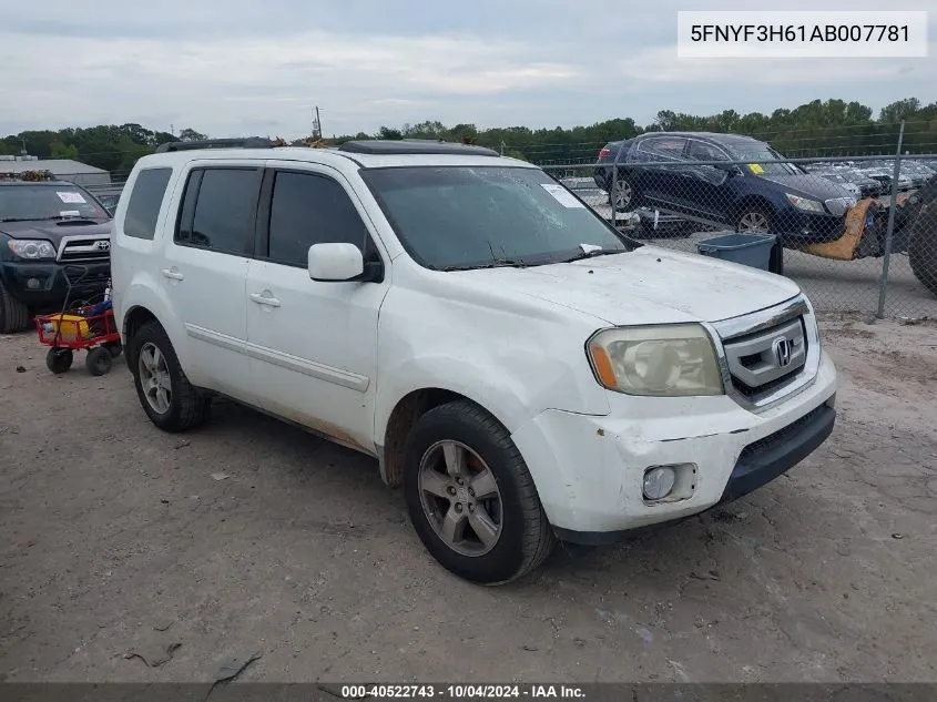 2010 Honda Pilot Ex-L VIN: 5FNYF3H61AB007781 Lot: 40522743