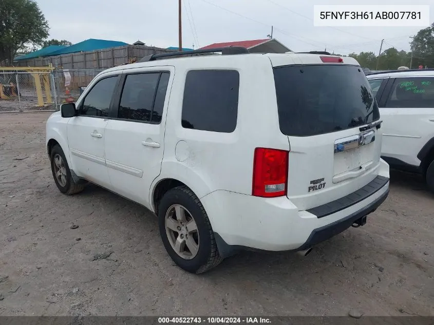 2010 Honda Pilot Ex-L VIN: 5FNYF3H61AB007781 Lot: 40522743