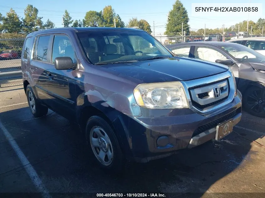 5FNYF4H2XAB010858 2010 Honda Pilot Lx