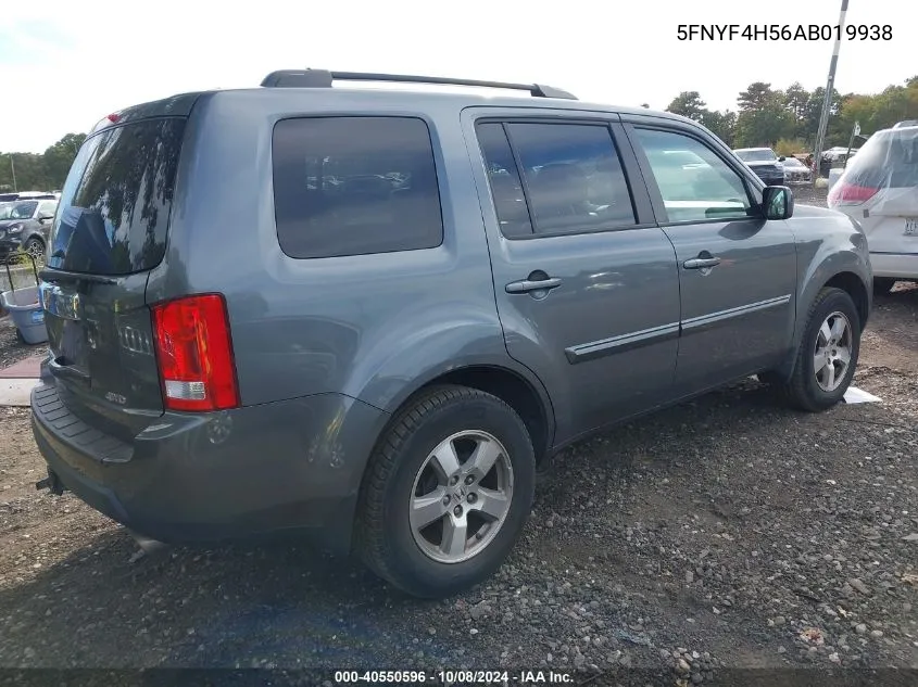 2010 Honda Pilot Ex-L VIN: 5FNYF4H56AB019938 Lot: 40550596