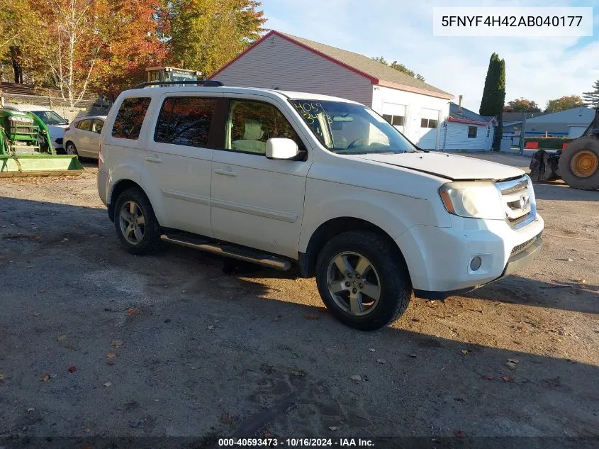 2010 Honda Pilot Ex VIN: 5FNYF4H42AB040177 Lot: 40593473