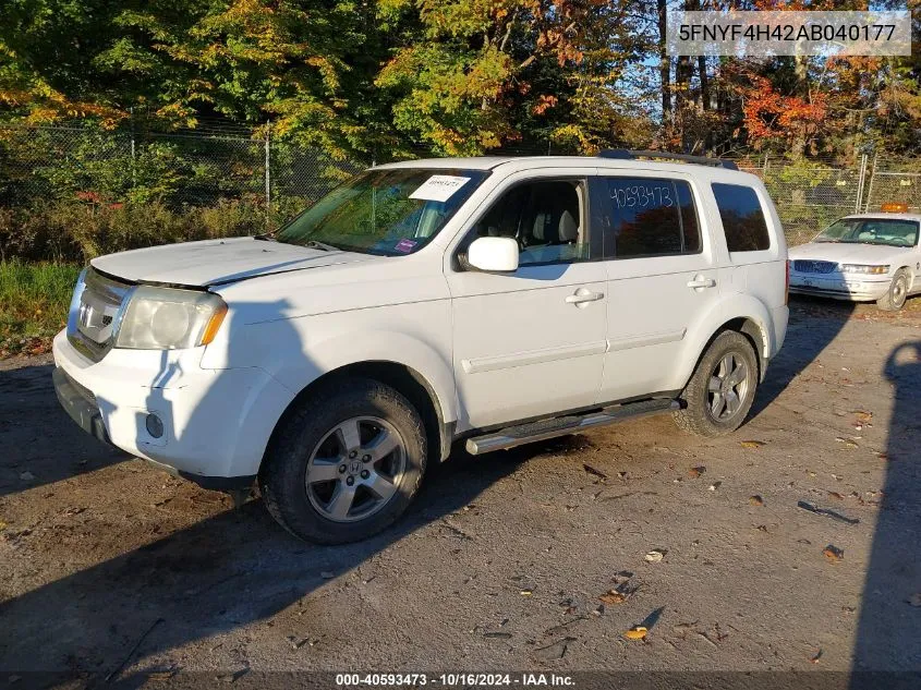 2010 Honda Pilot Ex VIN: 5FNYF4H42AB040177 Lot: 40593473