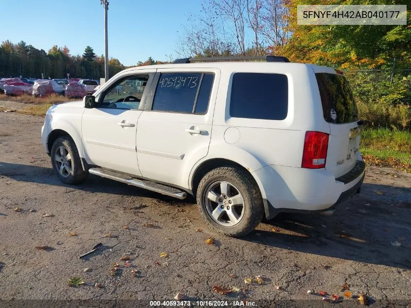 2010 Honda Pilot Ex VIN: 5FNYF4H42AB040177 Lot: 40593473