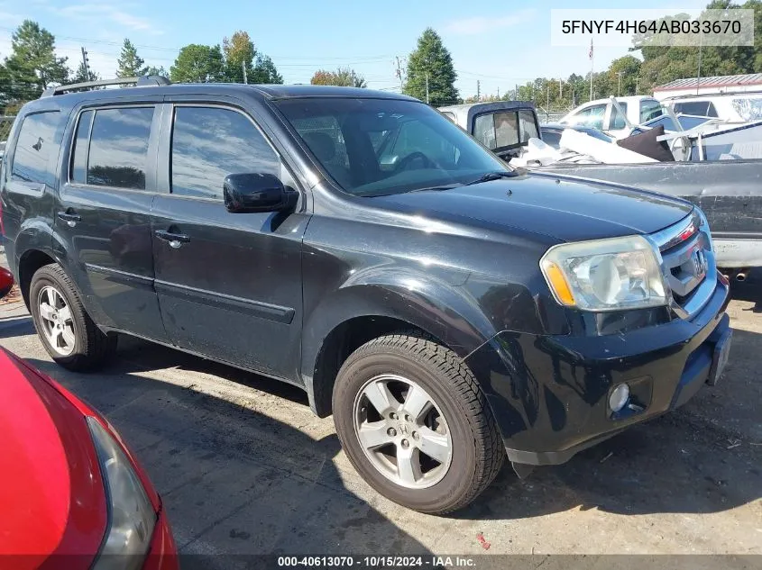 2010 Honda Pilot Ex-L VIN: 5FNYF4H64AB033670 Lot: 40613070