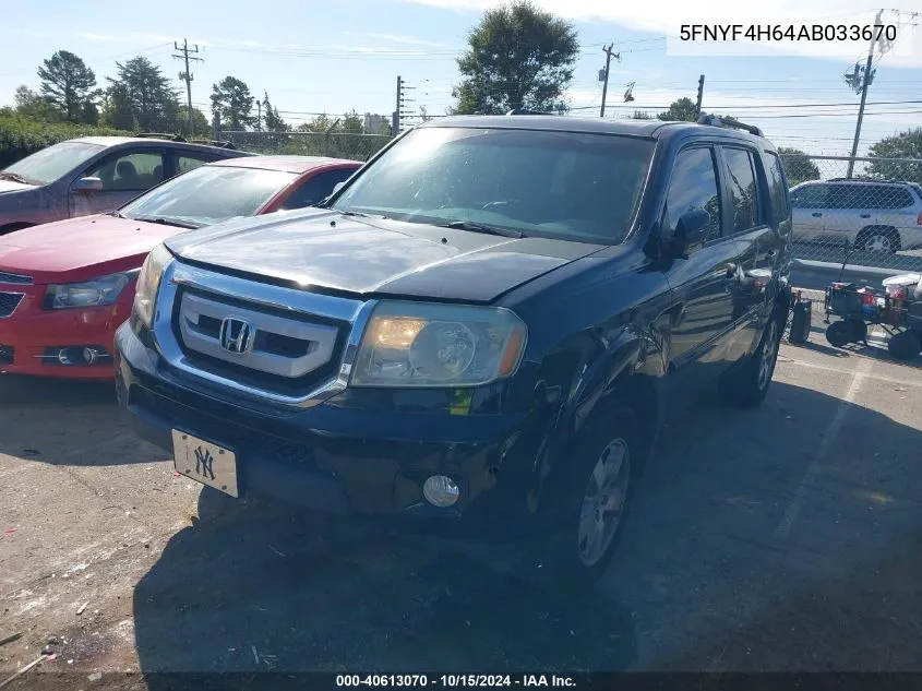 2010 Honda Pilot Ex-L VIN: 5FNYF4H64AB033670 Lot: 40613070