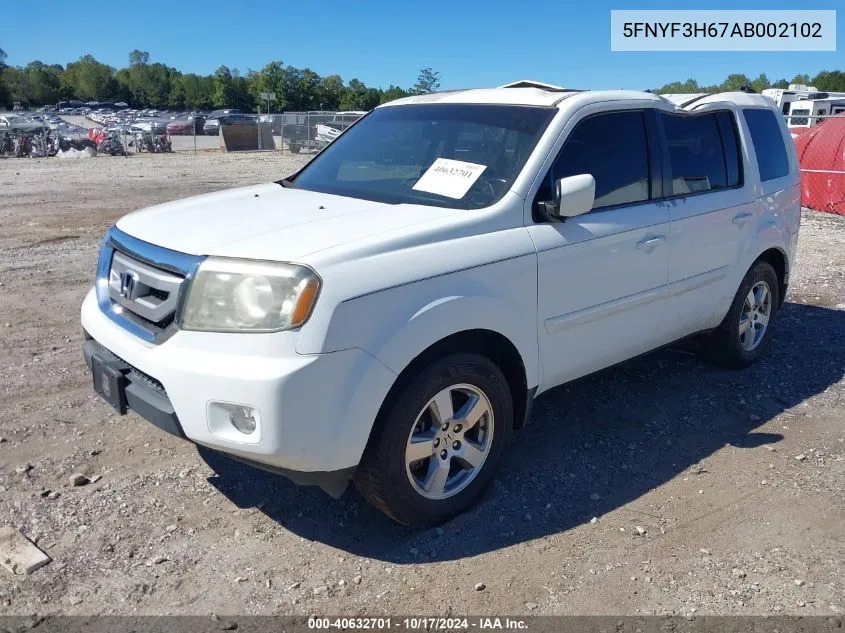 2010 Honda Pilot Ex-L VIN: 5FNYF3H67AB002102 Lot: 40632701