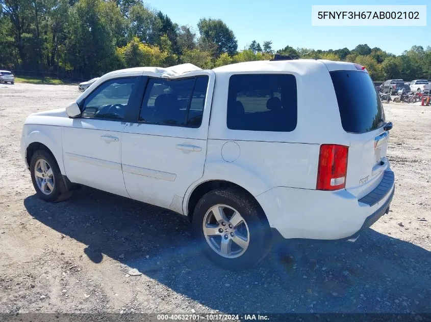 2010 Honda Pilot Ex-L VIN: 5FNYF3H67AB002102 Lot: 40632701