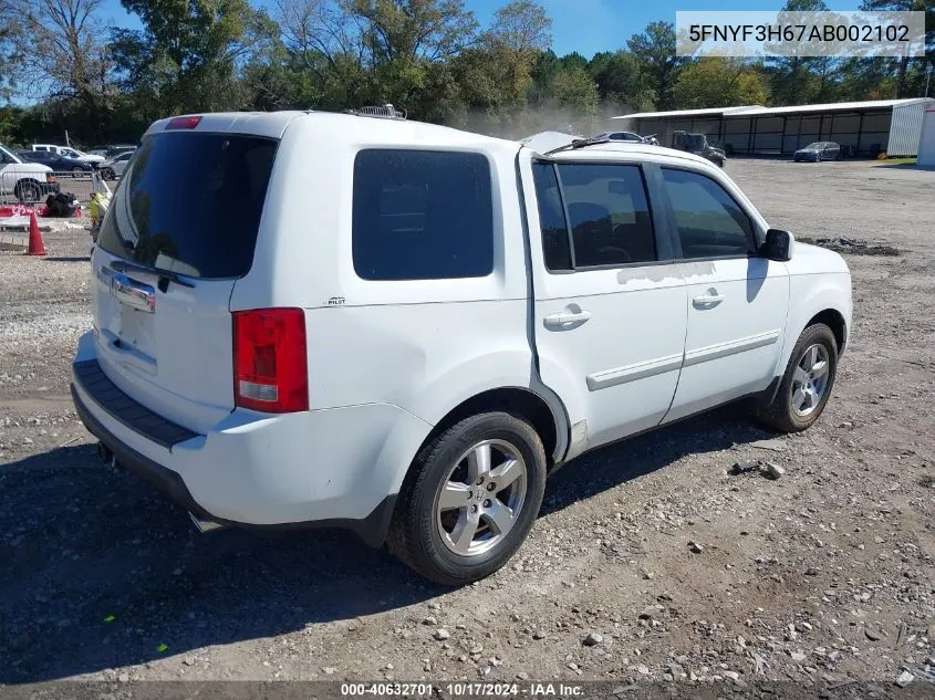 2010 Honda Pilot Ex-L VIN: 5FNYF3H67AB002102 Lot: 40632701